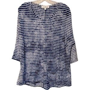 Neon Buddha blue white striped knit top size small